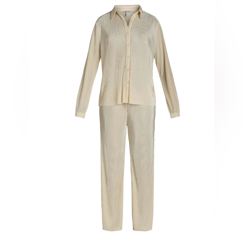Nine.Eight Women's Cream Plisse Pleat Shirt and Pants Set New With Tag Size 1X
